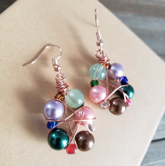 Hand Crafted Jewelry - Rainbow Rose Gold Wire Wrapped Earrings